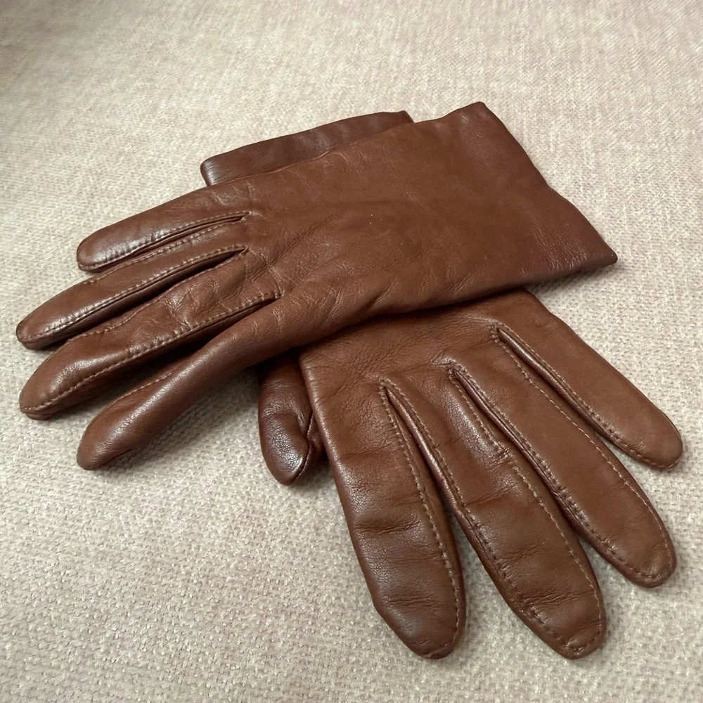 Lord & Taylor Women’s Brown Leather Gloves Cashmere Lined Size 6.5